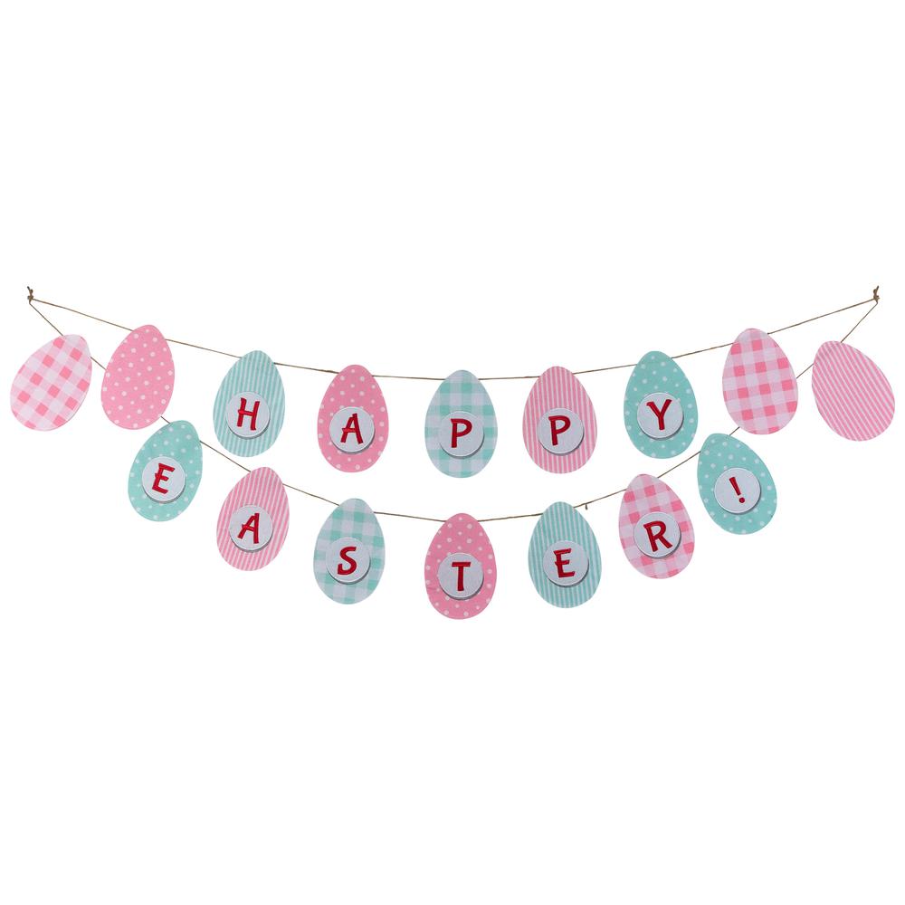 70" Pastel Checkered and Striped "Happy Easter" Hanging Banner. Picture 1