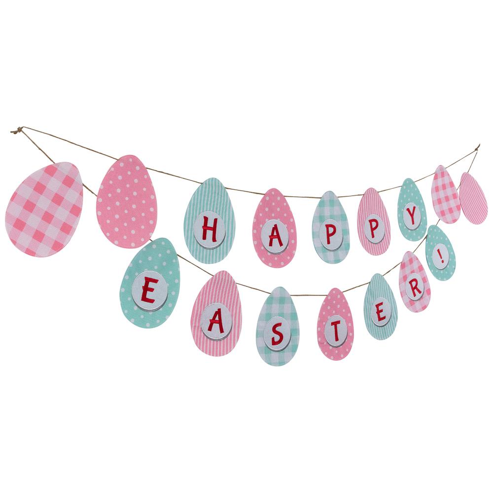 70" Pastel Checkered and Striped "Happy Easter" Hanging Banner. Picture 2