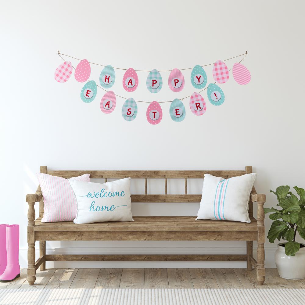 70" Pastel Checkered and Striped "Happy Easter" Hanging Banner. Picture 6