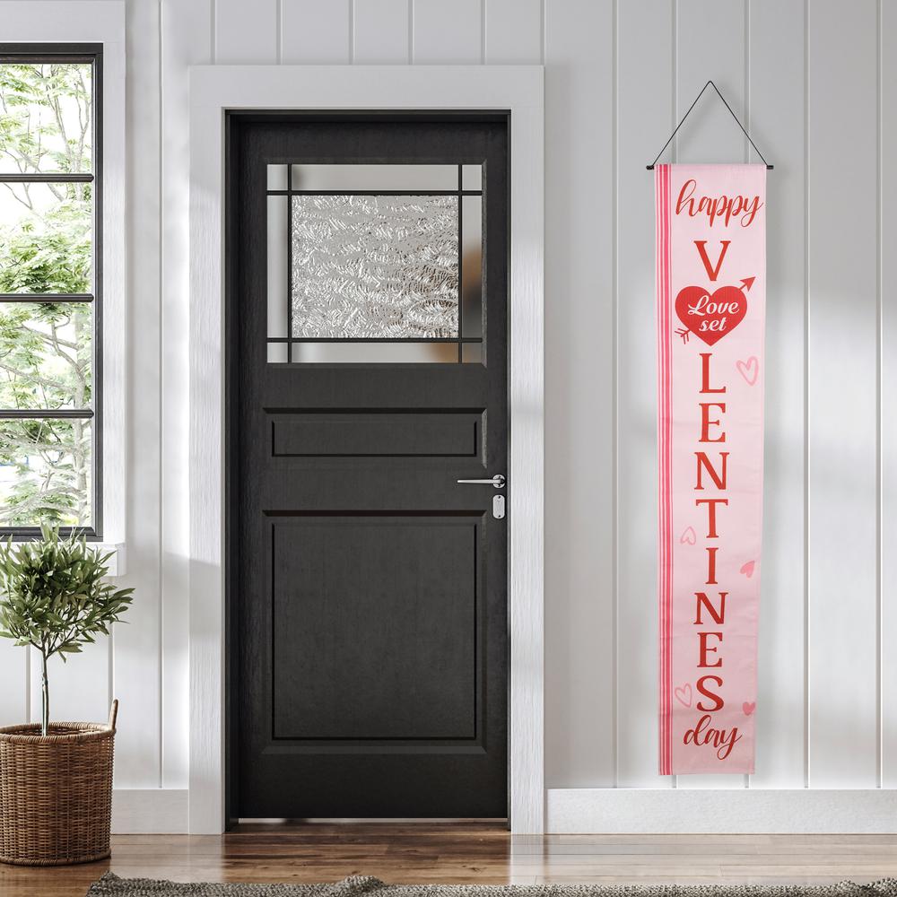 Set of 2 Pink "Welcome" and "Happy Valentine's Day" Outdoor Door Banners 71". Picture 3