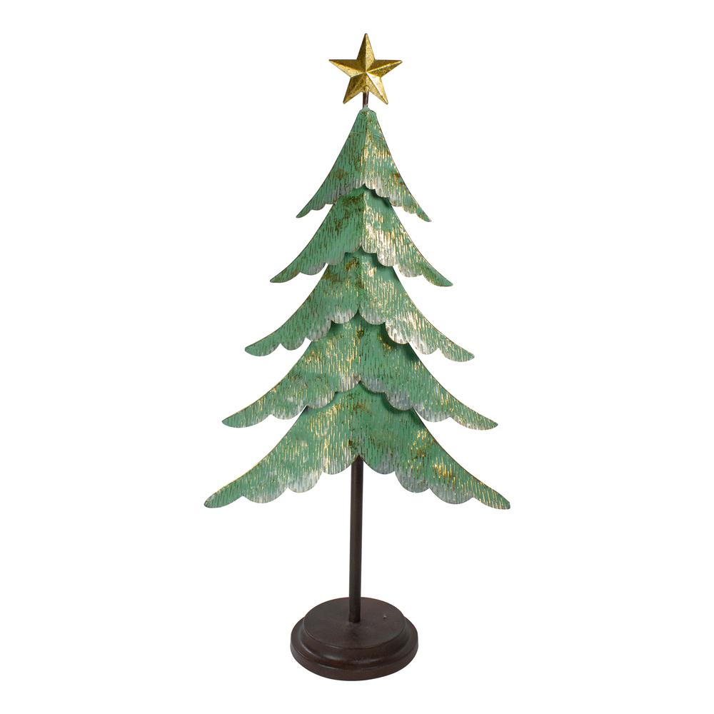 31" Rustic Green and Gold Layered Christmas Tree With a Star Tabletop Decor. Picture 1