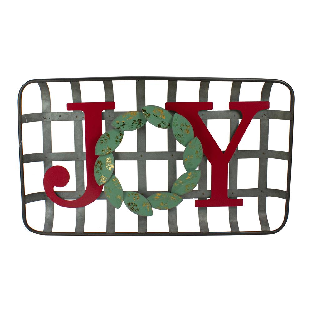 24" Red and Green "JOY" Rustic Tobacco Basket Christmas Wall Decor. Picture 1