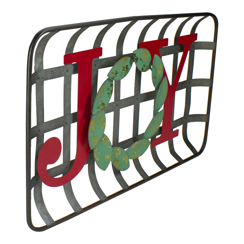 24" Red and Green "JOY" Rustic Tobacco Basket Christmas Wall Decor. Picture 2