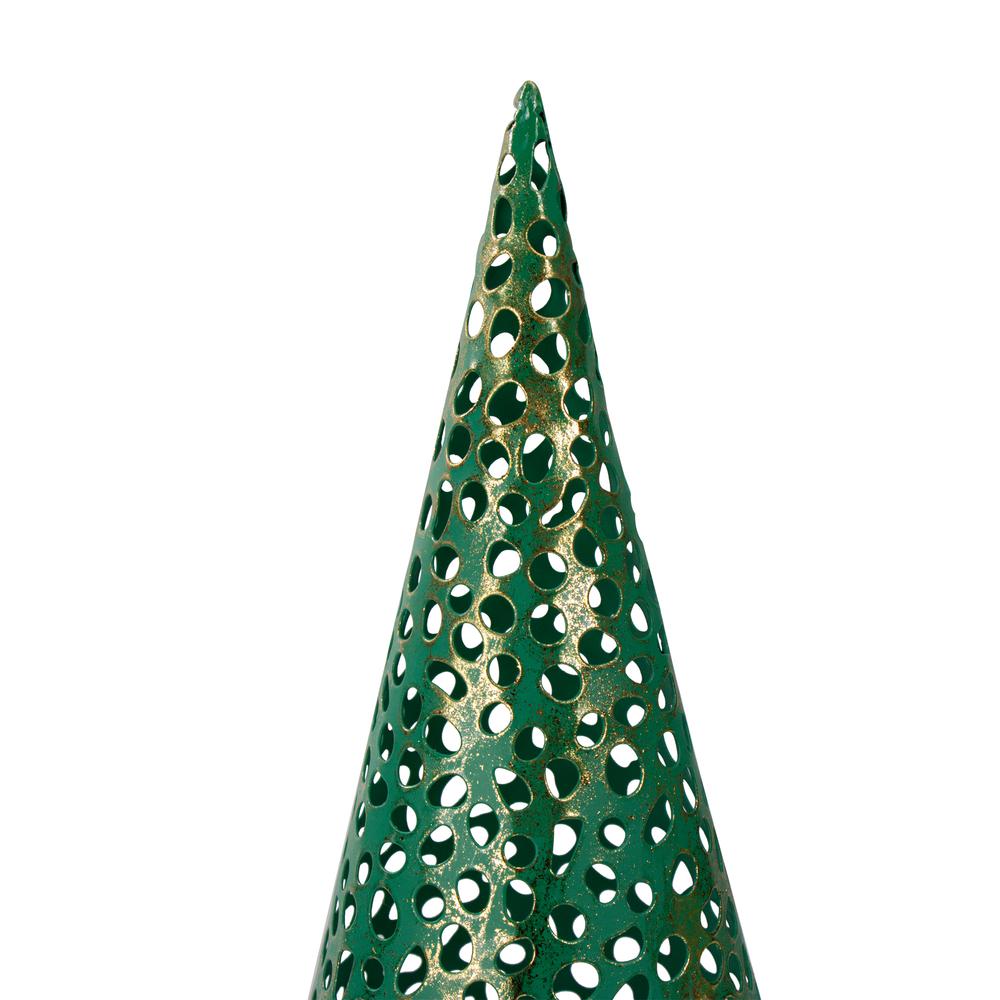 Set of 3 Green and Gold Christmas Tabletop Cone Trees 16". Picture 2