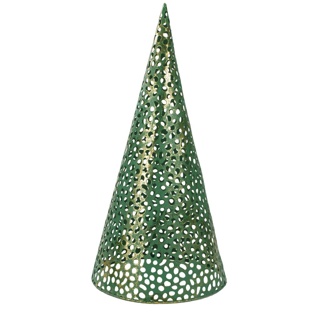 Set of 3 Green and Gold Christmas Tabletop Cone Trees 16". Picture 3