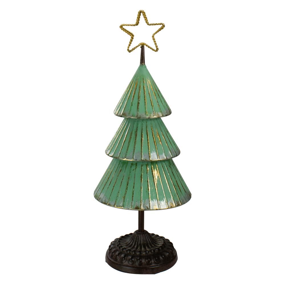 17" Rustic Green and Gold Tabletop Christmas Tree With a Cutout Star Topper. Picture 1