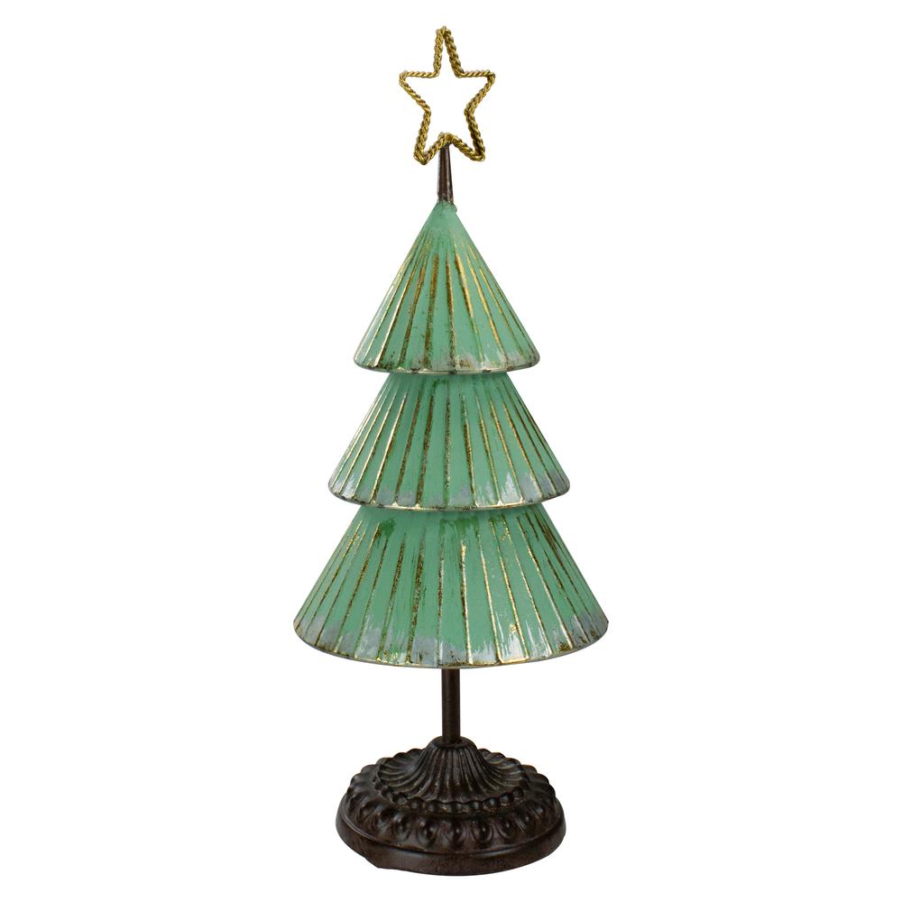 17" Rustic Green and Gold Tabletop Christmas Tree With a Cutout Star Topper. Picture 3