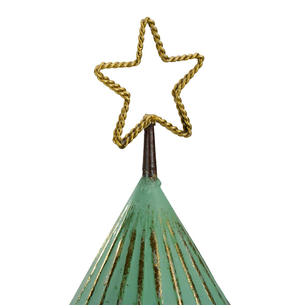 17" Rustic Green and Gold Tabletop Christmas Tree With a Cutout Star Topper. Picture 2