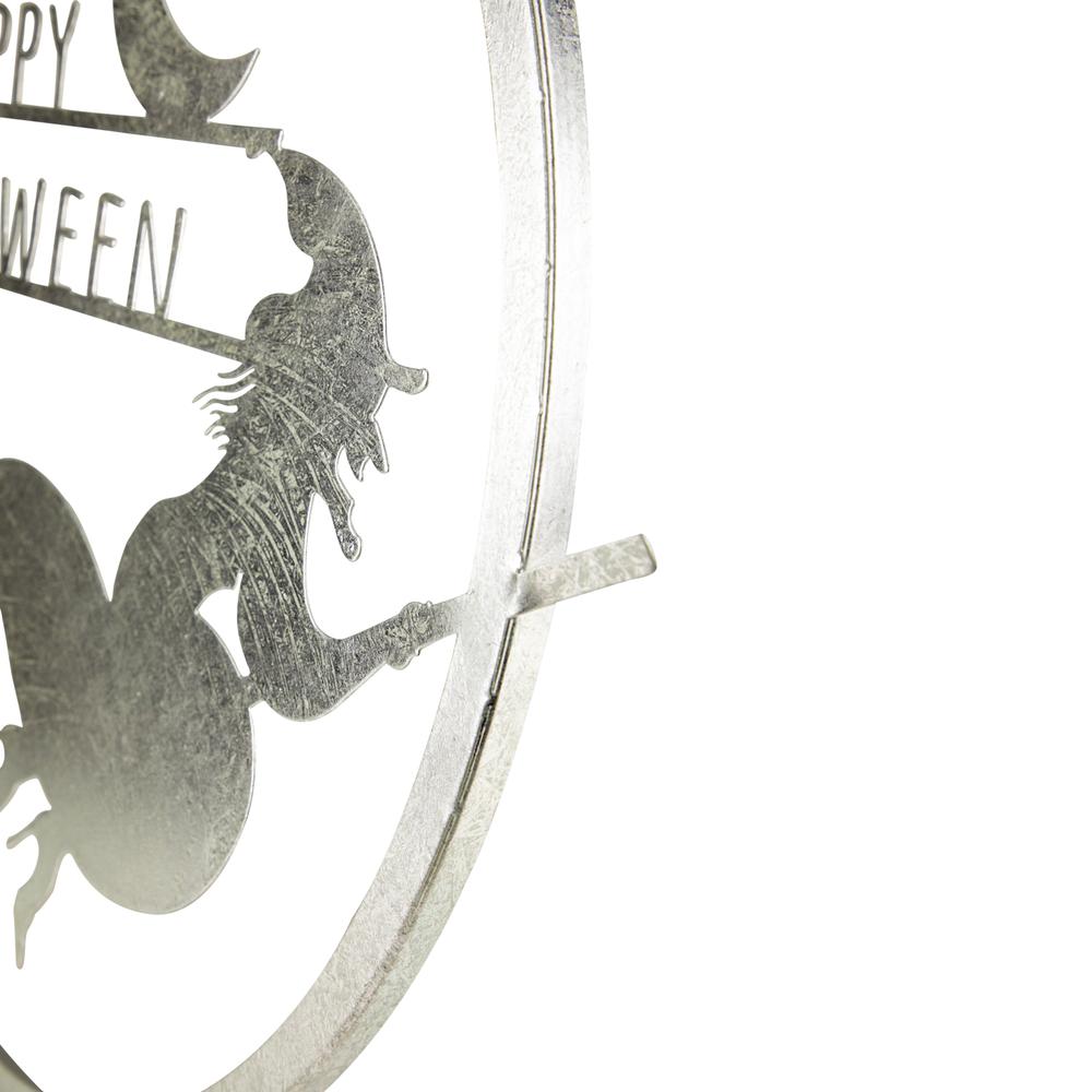 17" Silver Flying Witch Happy Halloween Wall Sign. Picture 4