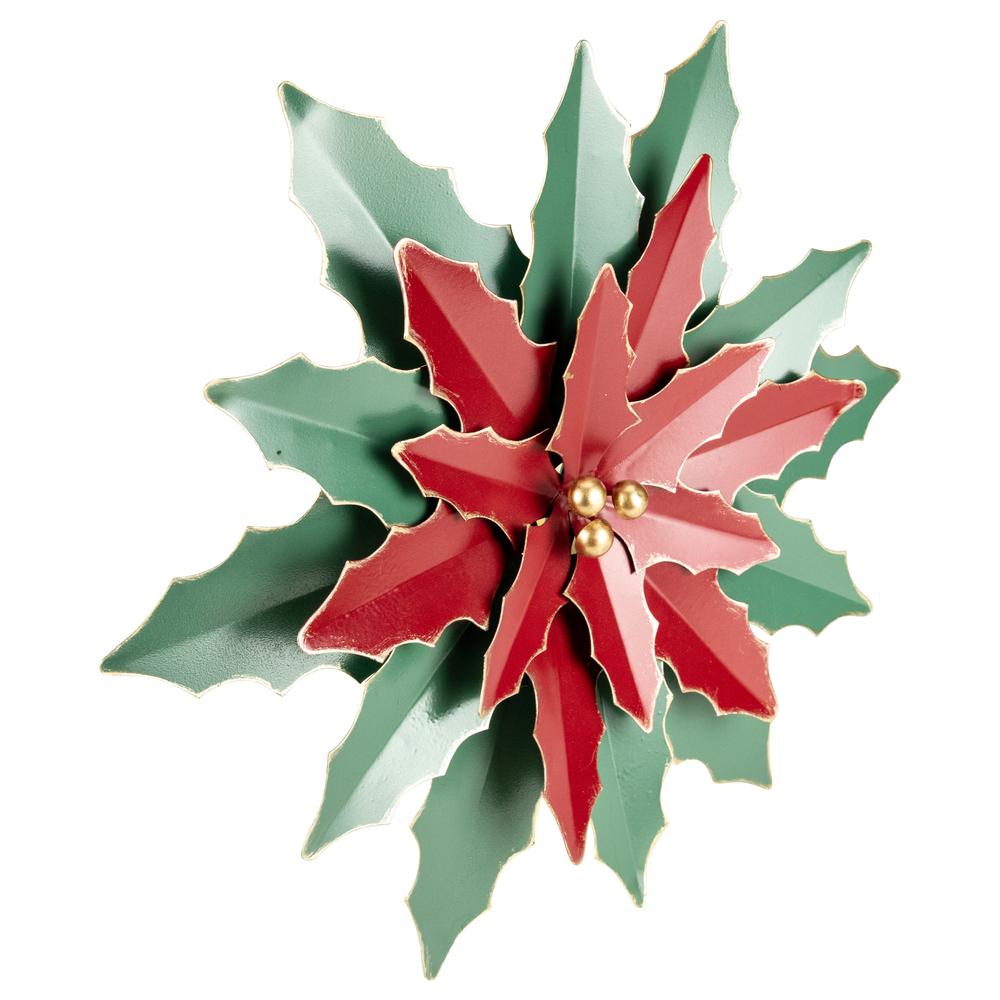 16.25" Large Red and Green Metal Poinsettia Christmas Wall Hanging. Picture 2
