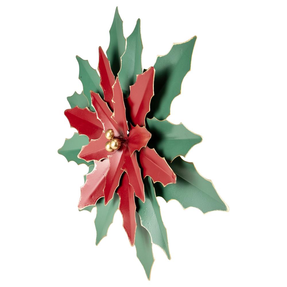 16.25" Large Red and Green Metal Poinsettia Christmas Wall Hanging. Picture 3