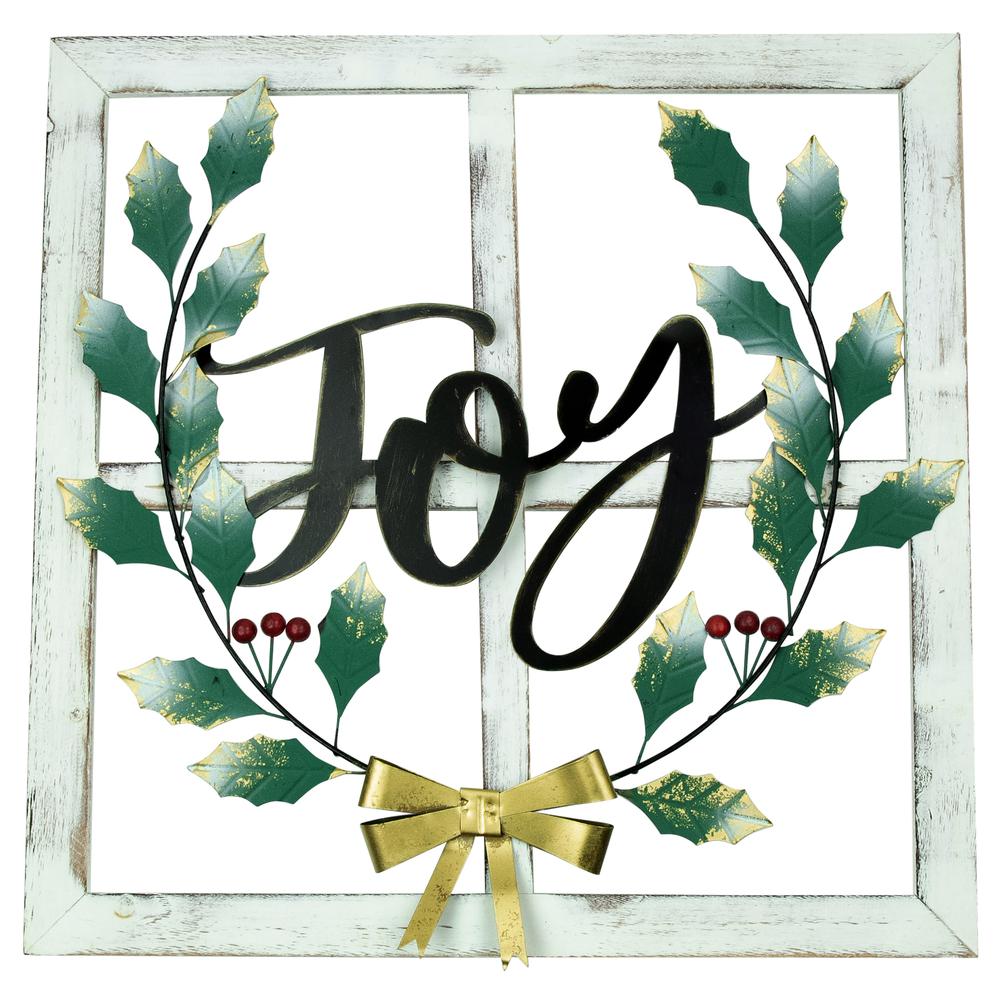 23.75" Joy Window Frame with Holly Christmas Wall Sign. Picture 1
