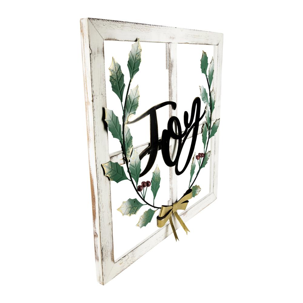 23.75" Joy Window Frame with Holly Christmas Wall Sign. Picture 3