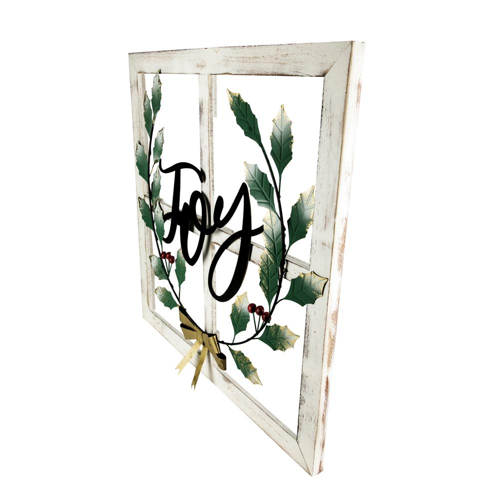 23.75" Joy Window Frame with Holly Christmas Wall Sign. Picture 4