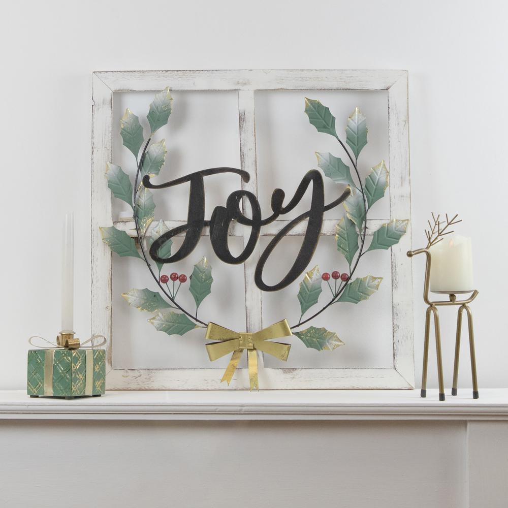 23.75" Joy Window Frame with Holly Christmas Wall Sign. Picture 2