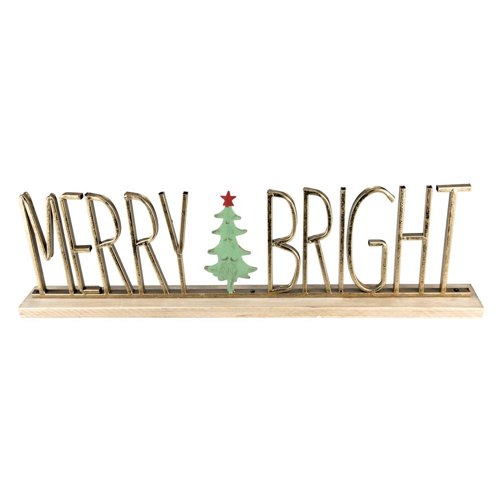 23.5" Gold Merry and Bright Metal Christmas Sign Centerpiece. Picture 5
