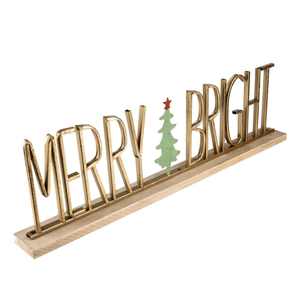 23.5" Gold Merry and Bright Metal Christmas Sign Centerpiece. Picture 3