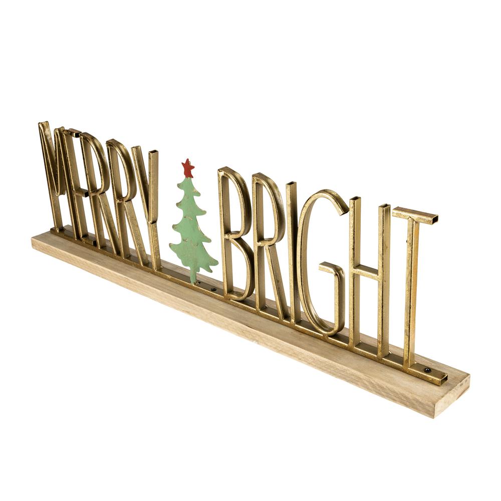 23.5" Gold Merry and Bright Metal Christmas Sign Centerpiece. Picture 4
