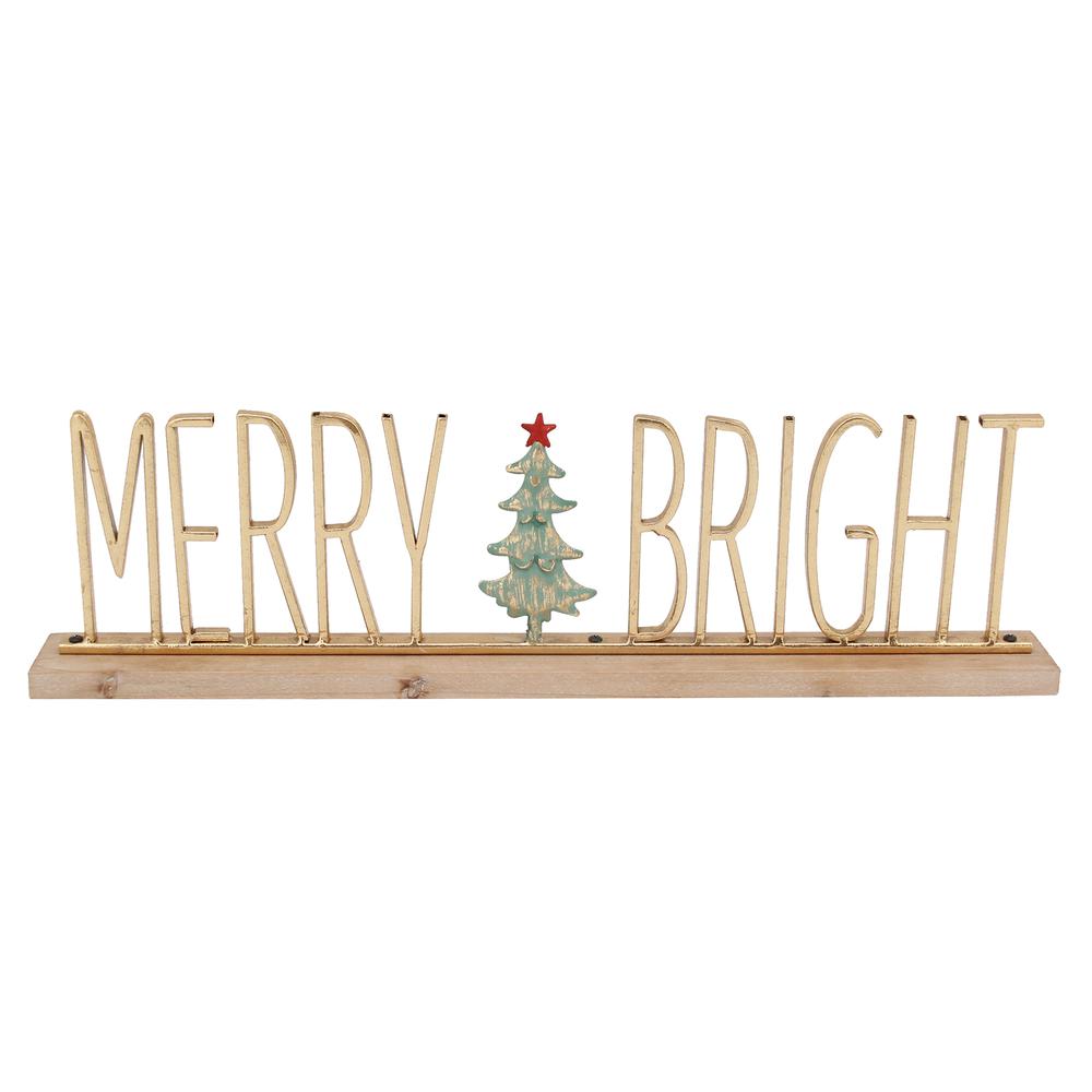 23.5" Gold Merry and Bright Metal Christmas Sign Centerpiece. Picture 1