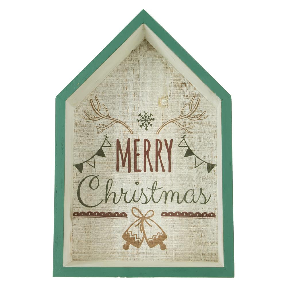 11.75" Green Merry Christmas 3-D House Wall Sign. Picture 1