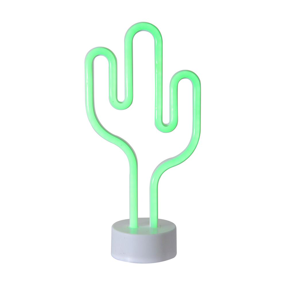 11.5" Battery Operated Neon Style LED Green Cactus Table Light. Picture 1