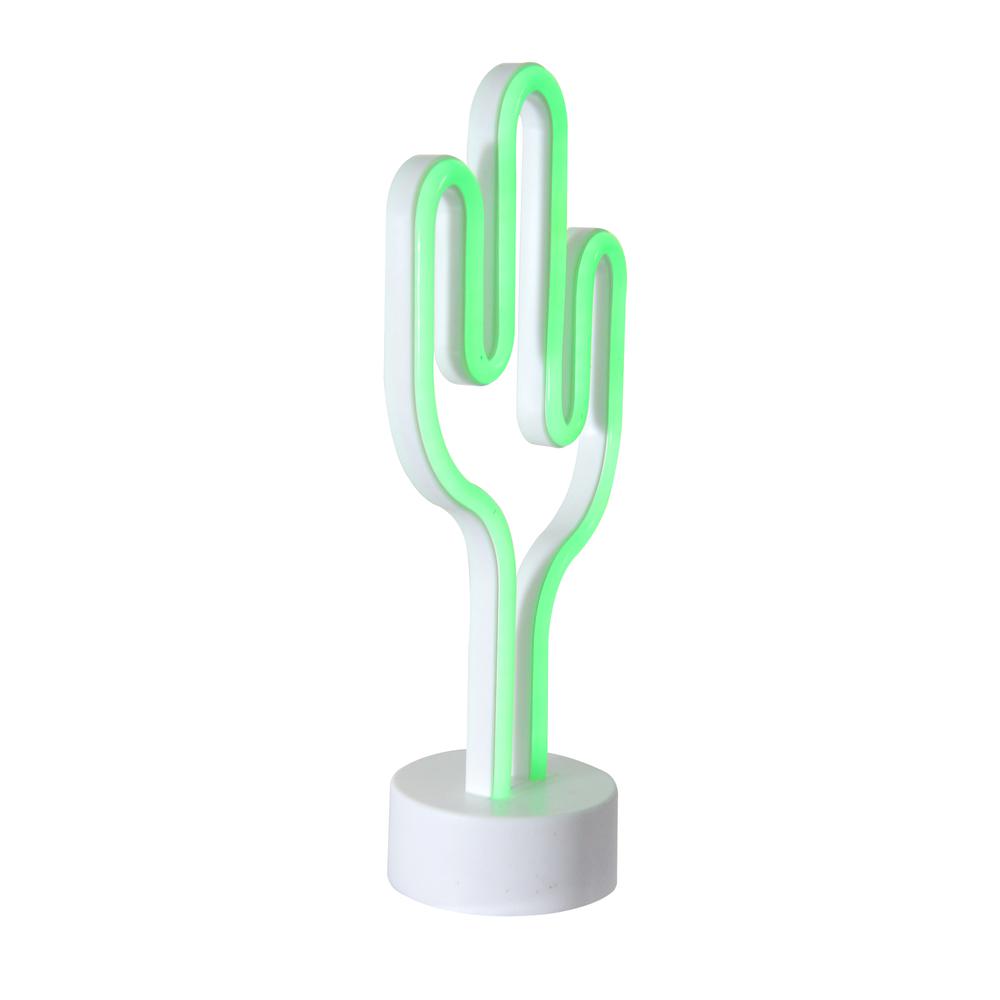 11.5" Battery Operated Neon Style LED Green Cactus Table Light. Picture 3