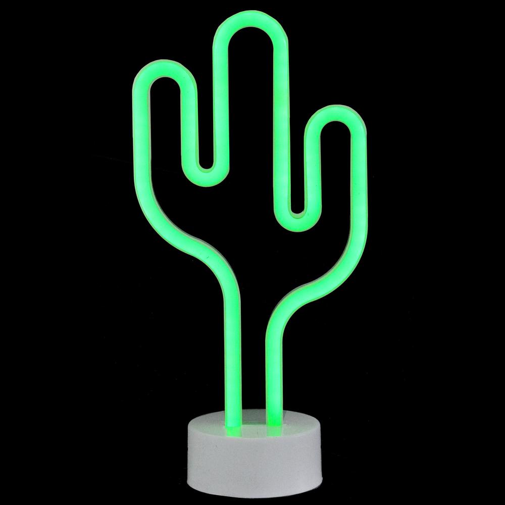 11.5" Battery Operated Neon Style LED Green Cactus Table Light. Picture 2