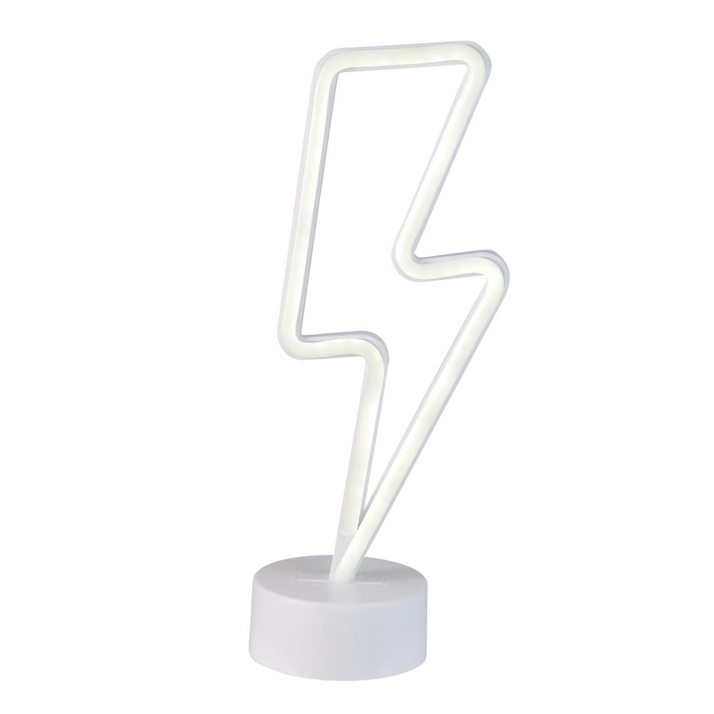 11.5" White Battery Operated Neon Style LED Lightening Bolt Table Light. Picture 2