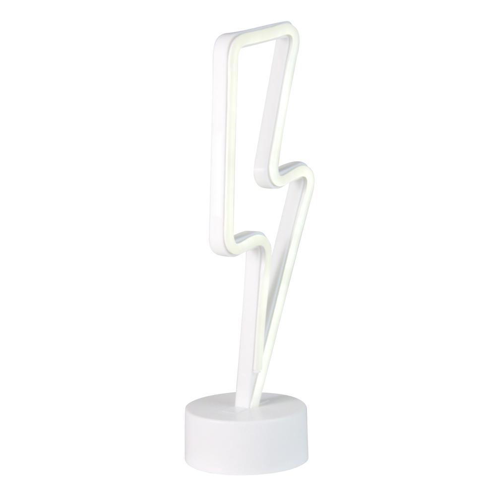 11.5" White Battery Operated Neon Style LED Lightening Bolt Table Light. Picture 3
