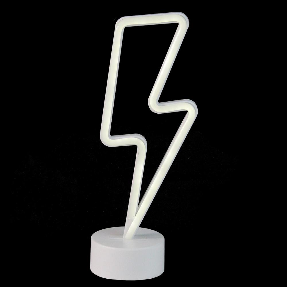 11.5" White Battery Operated Neon Style LED Lightening Bolt Table Light. Picture 1