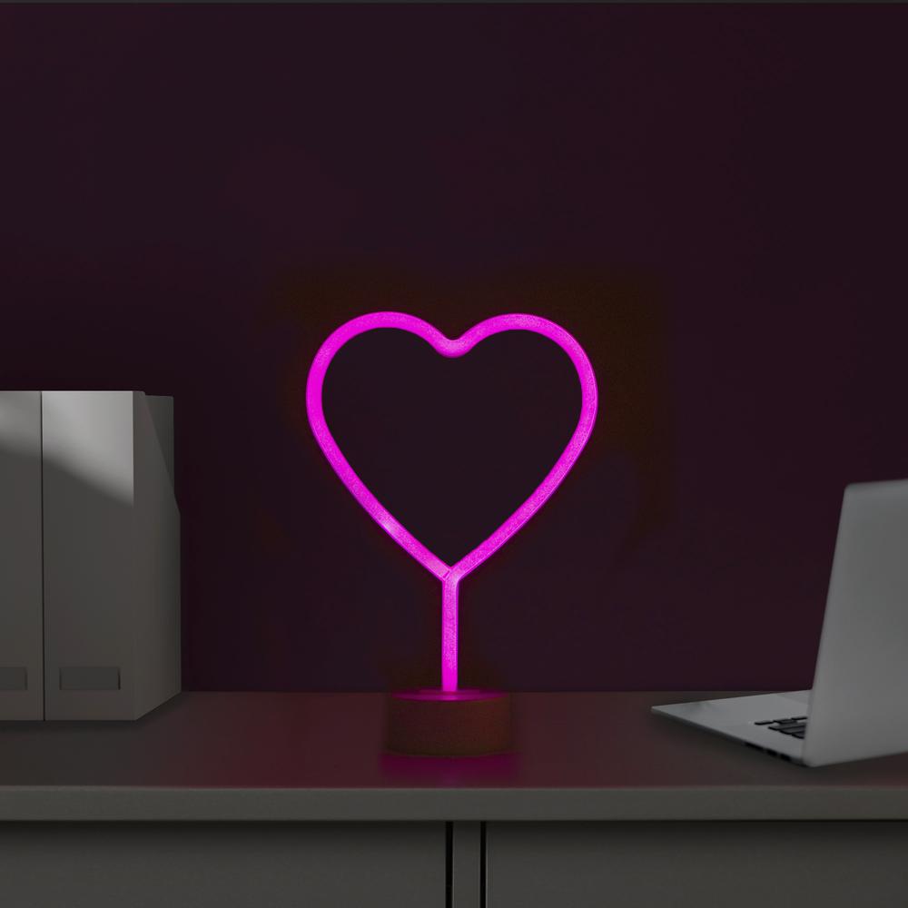 11.5" Pink Heart LED Neon Style Valentine's Day Table Sign. Picture 3