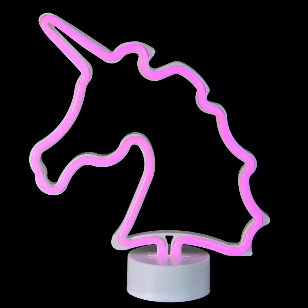 11" Battery Operated Neon Style LED Pink Unicorn Table Light. Picture 2