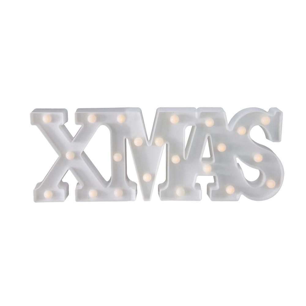 18.5" White Battery Operated LED Lighted XMAS Christmas Marquee Sign. Picture 1