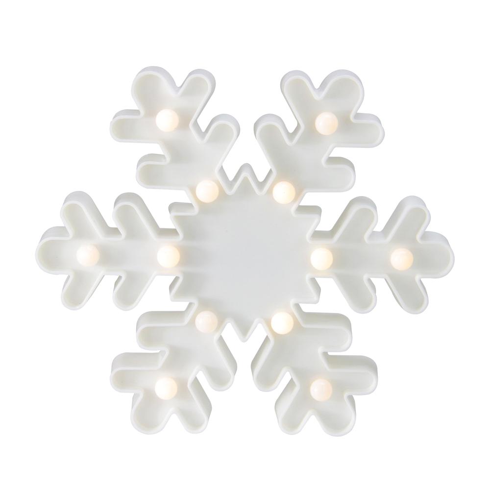 9.5" Battery Operated LED Lighted White Snowflake Christmas Marquee Sign. Picture 1