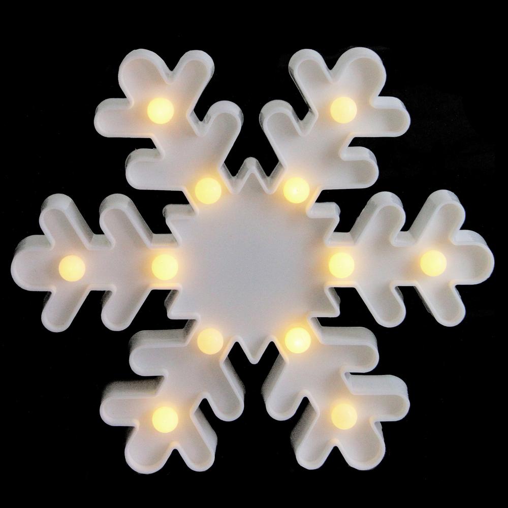 9.5" Battery Operated LED Lighted White Snowflake Christmas Marquee Sign. Picture 2