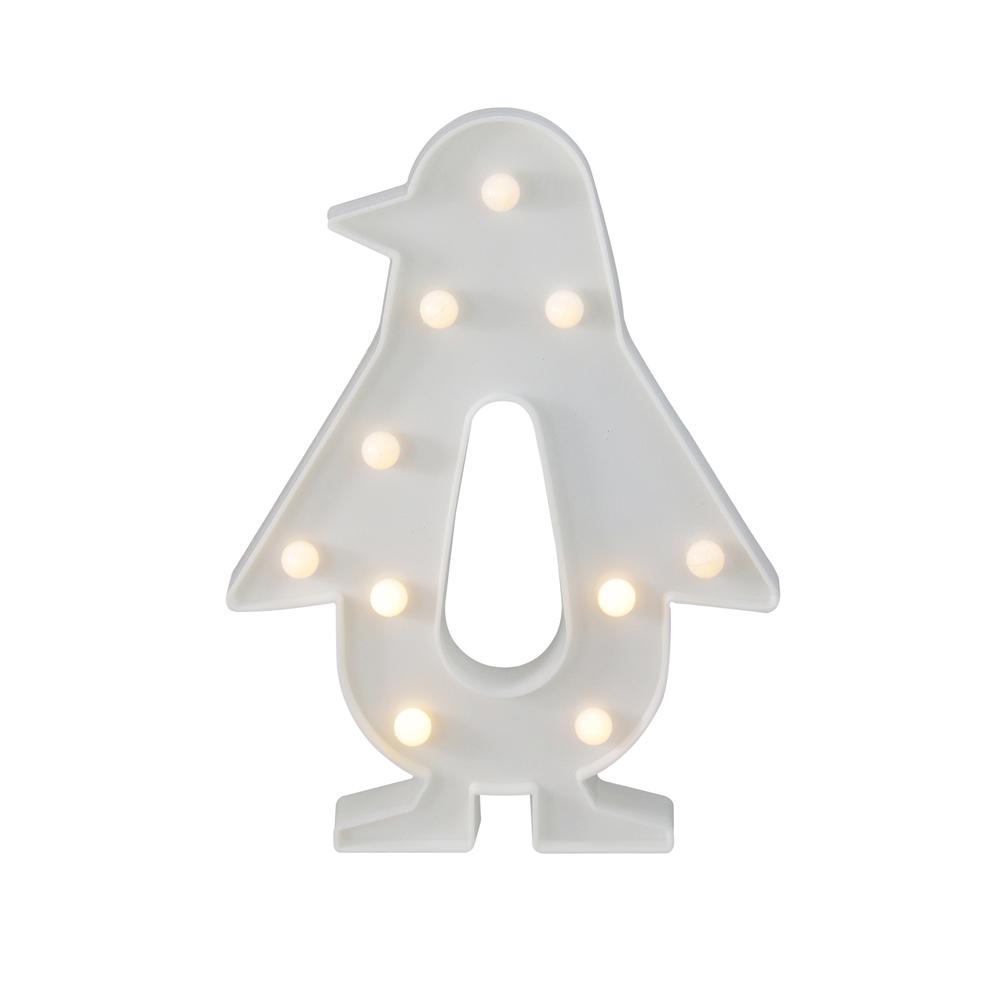 10.25" White Battery Operated LED Lighted Penguin Marquee Sign. Picture 1