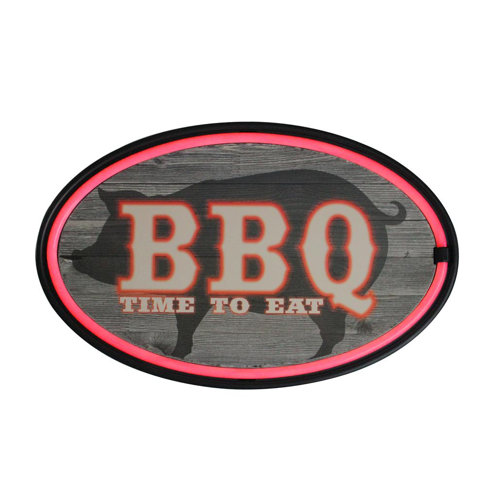 16.25" Black and Red Battery Operated LED Lighted BBQ Neon Wall Sign. Picture 1