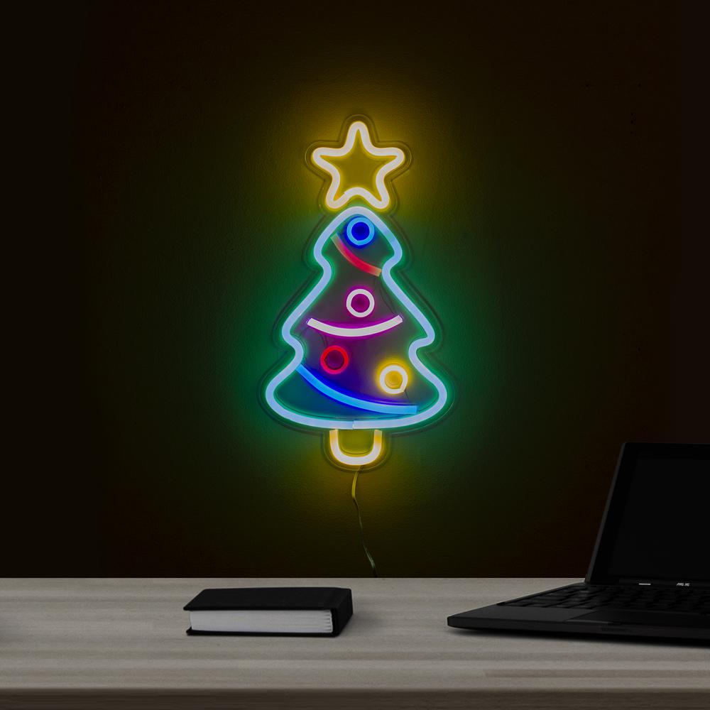 15" LED Lighted Neon Christmas Tree Wall Sign. Picture 2