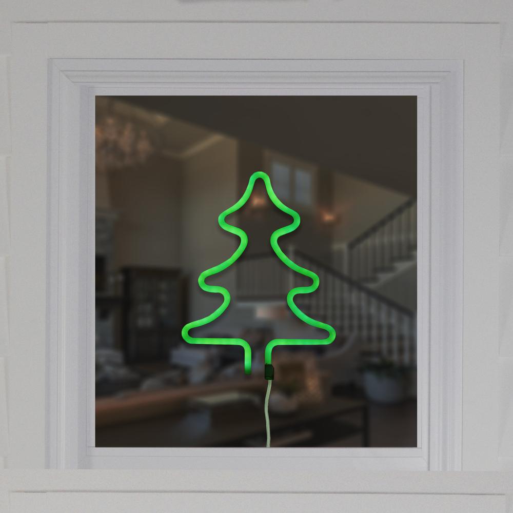 9.5" Green Christmas Tree LED Neon Style Window Silhouette. Picture 2