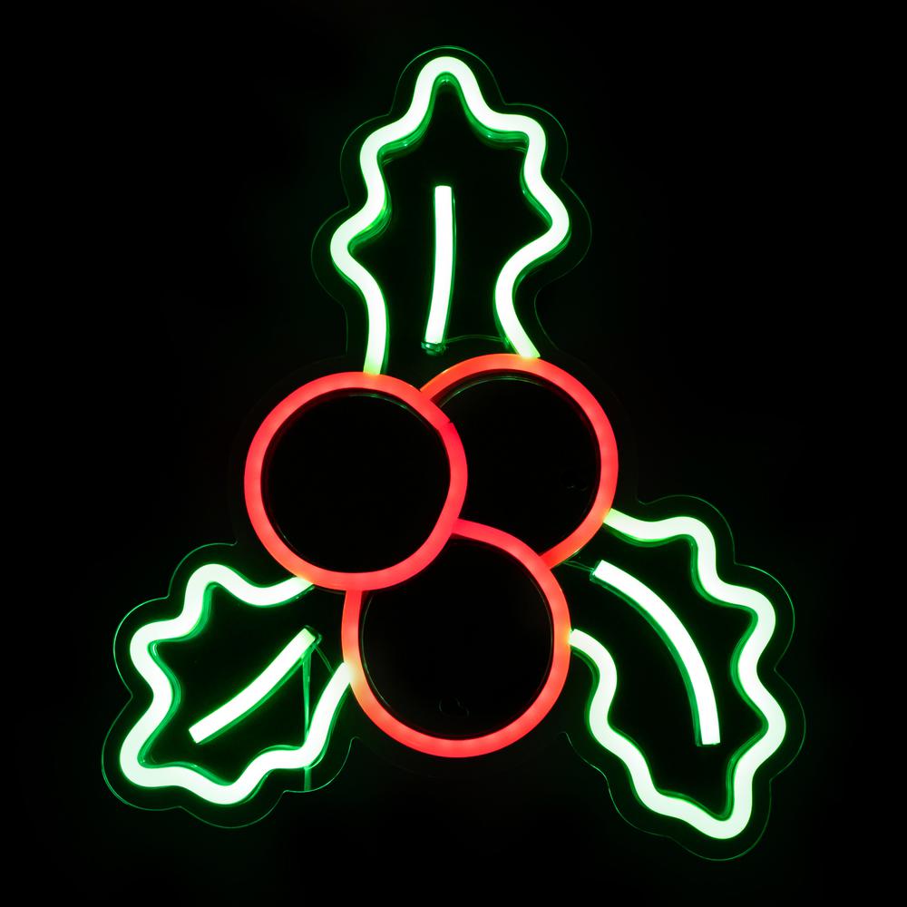 12" LED Lighted Neon Style Holly Berries Christmas Window Silhouette. Picture 3