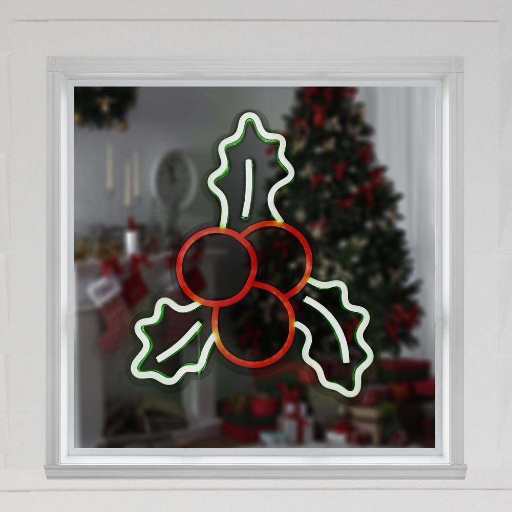 12" LED Lighted Neon Style Holly Berries Christmas Window Silhouette. Picture 4