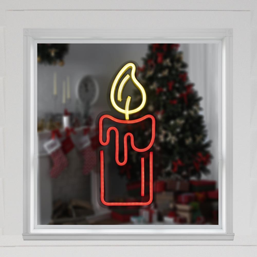 12" Red LED Lighted Neon Style Red Candle Christmas Window Silhouette. Picture 2