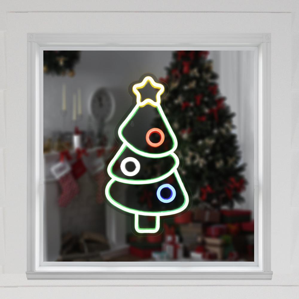 15" LED Lighted Neon Style Christmas Tree Window Silhouette. Picture 4