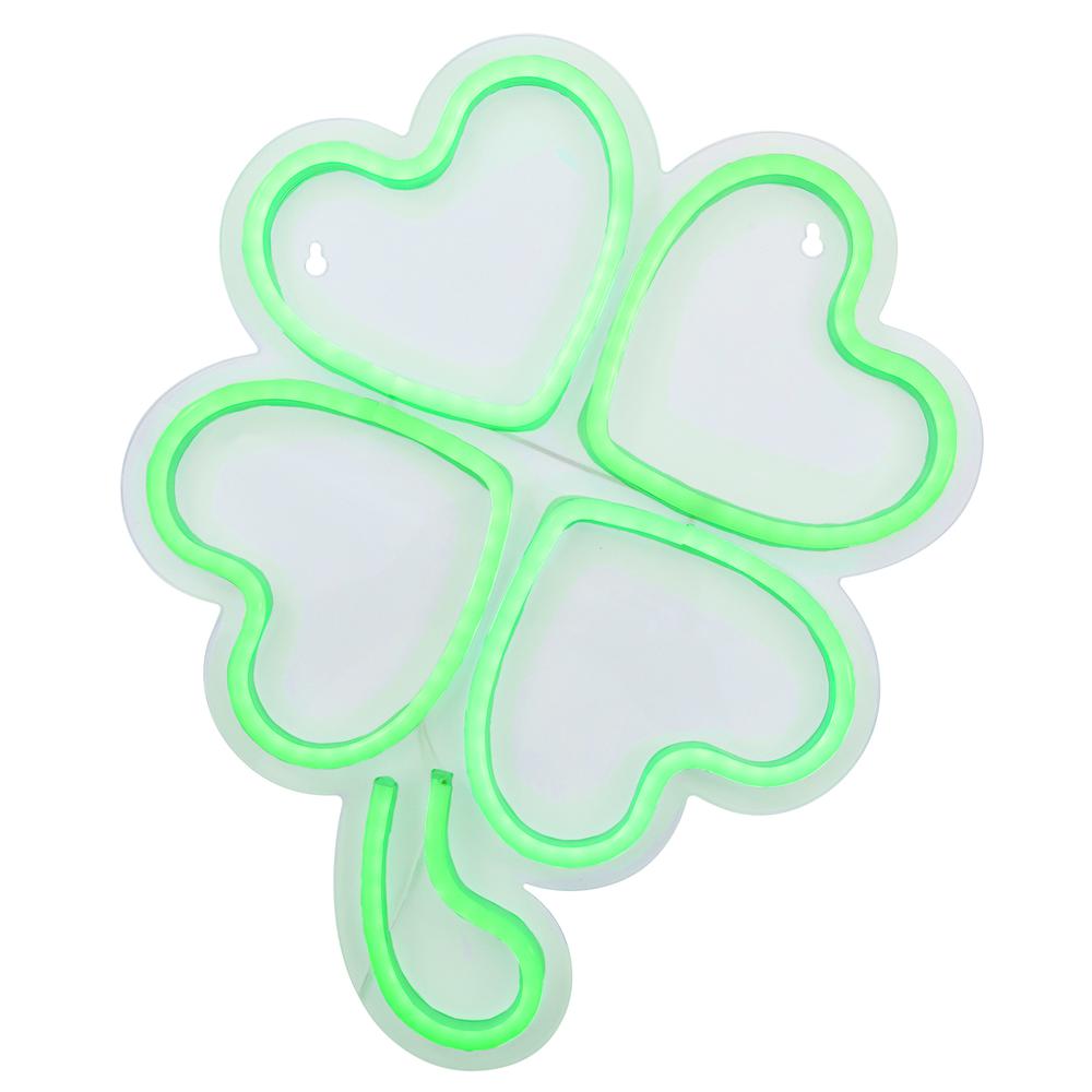 15" LED Lighted Neon Style Green Shamrock St. Patrick's Day Window Silhouette. Picture 3