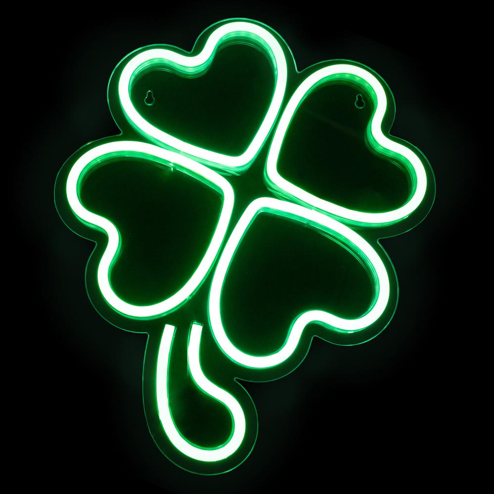 15" LED Lighted Neon Style Green Shamrock St. Patrick's Day Window Silhouette. Picture 1