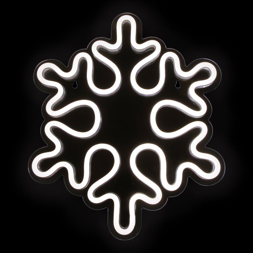 15" White LED Lighted Neon Style Snowflake Christmas Window Silhouette. Picture 1