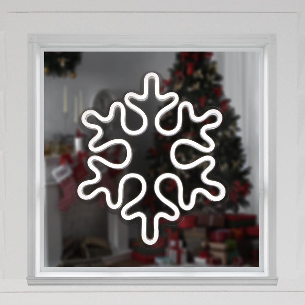 15" White LED Lighted Neon Style Snowflake Christmas Window Silhouette. Picture 2