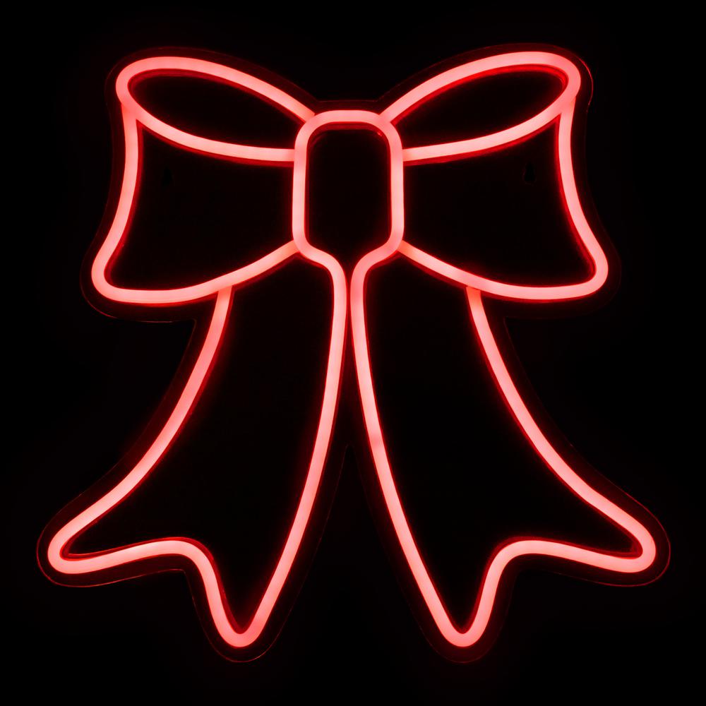 15" Red LED Lighted Neon Style Bow Christmas Window Silhouette. Picture 3