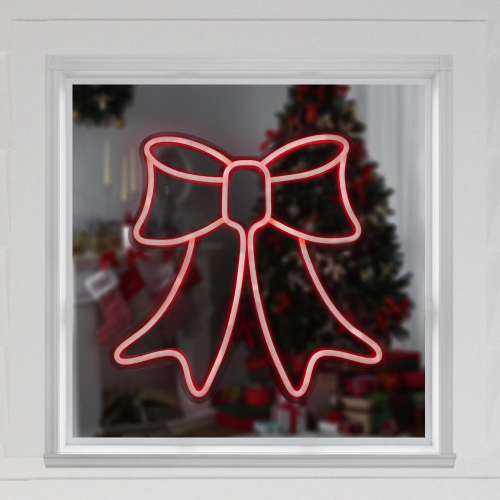 15" Red LED Lighted Neon Style Bow Christmas Window Silhouette. Picture 4