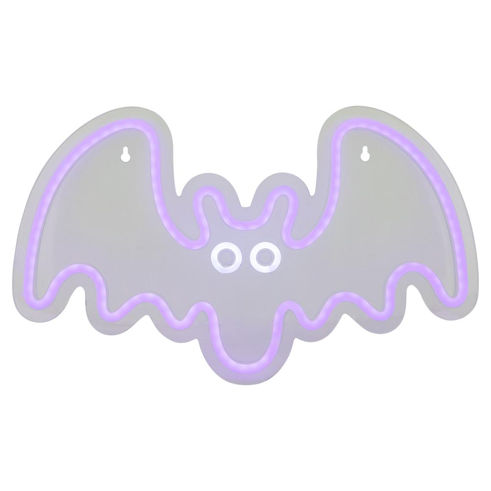 15" Purple LED Lighted Neon Style Purple Bat Halloween Window Silhouette. Picture 1